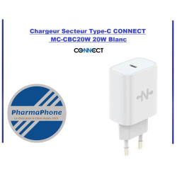 Chargeur Secteur Type-C CONNECT MC-CBC20W 20W Blanc - EMPLACEMENT: Z02 - B100 - E01